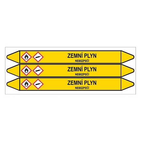 Značení potrubí, zemní plyn,3 ks, 355 × 37 mm